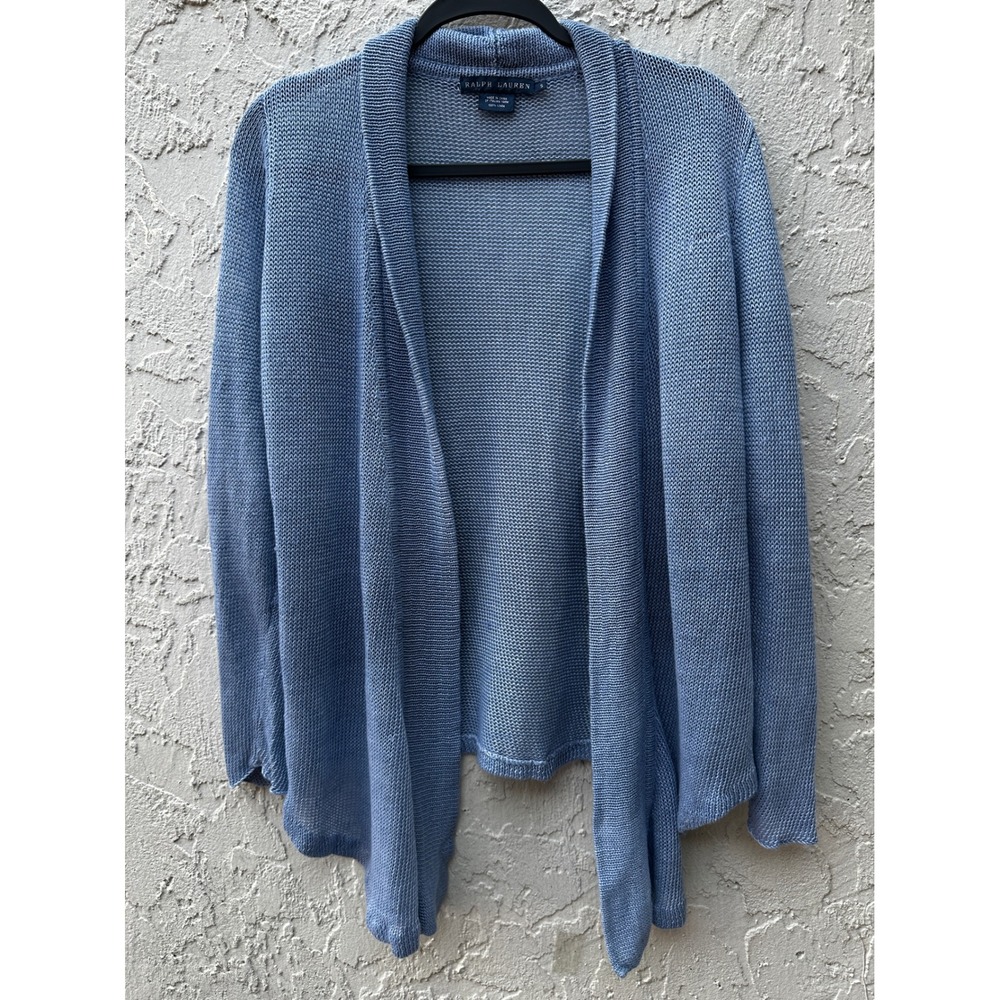 Ralph Lauren Vtg Linen Italian Yarn Open Front Draped Cardigan Sweater Small